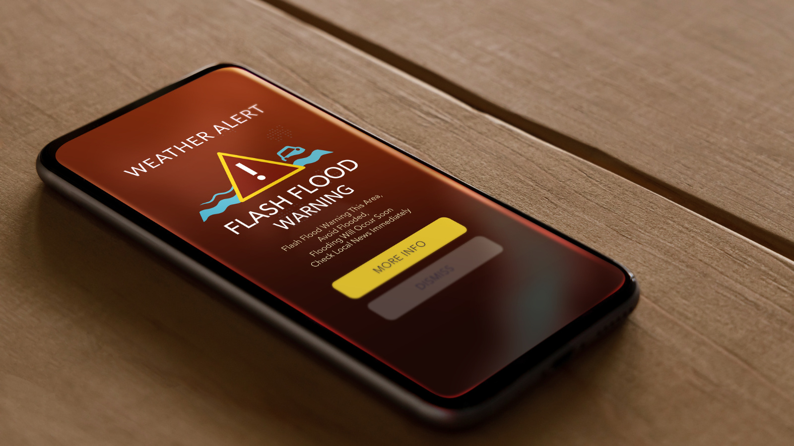 smart phone receives flash flooding warning