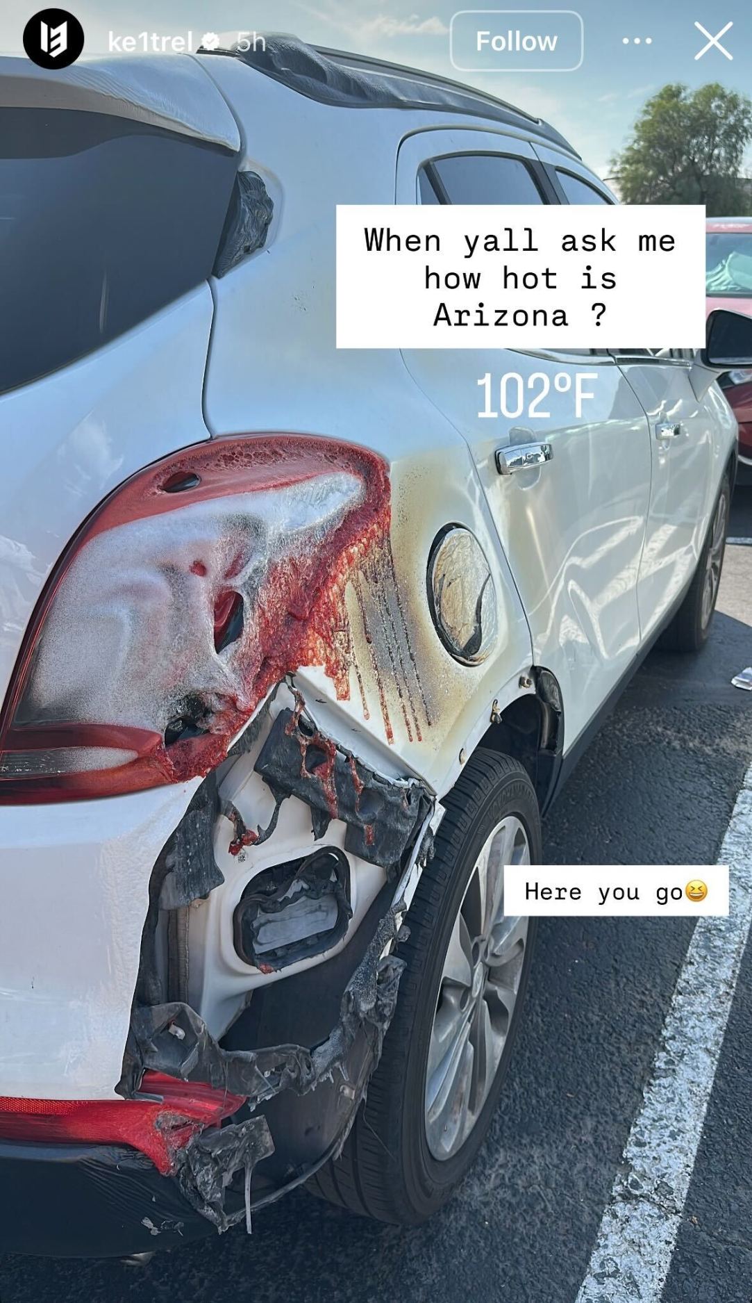 Kei'Trel Clark Melt Car Arizona Sun Heat