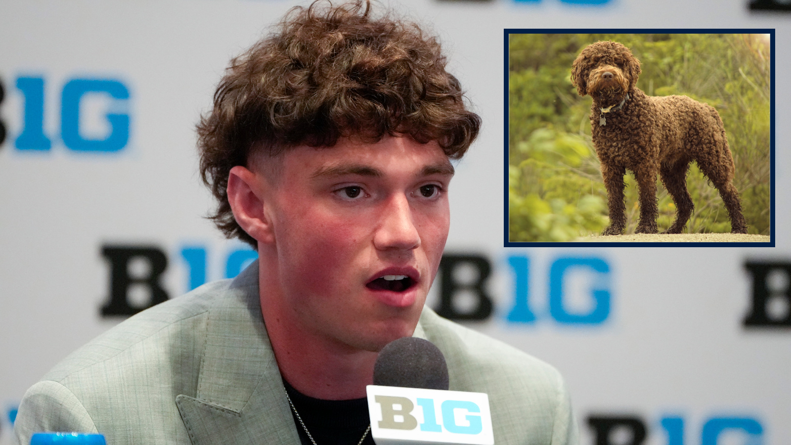 Penn State quarterback Drew Allar and his canine lookalike