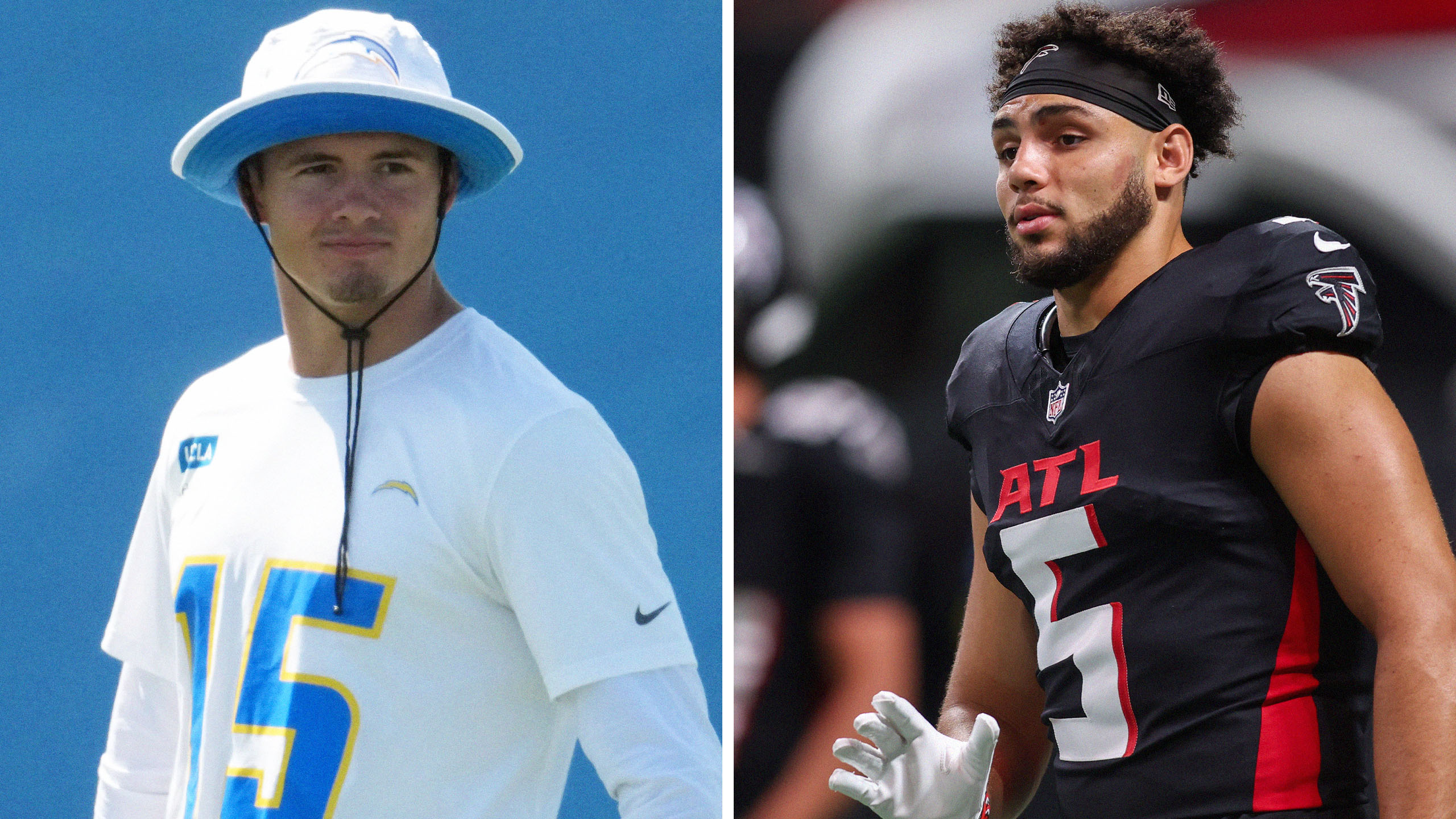 Ladd McConkey (on the Los Angeles Chargers) side-by-side with Drake London