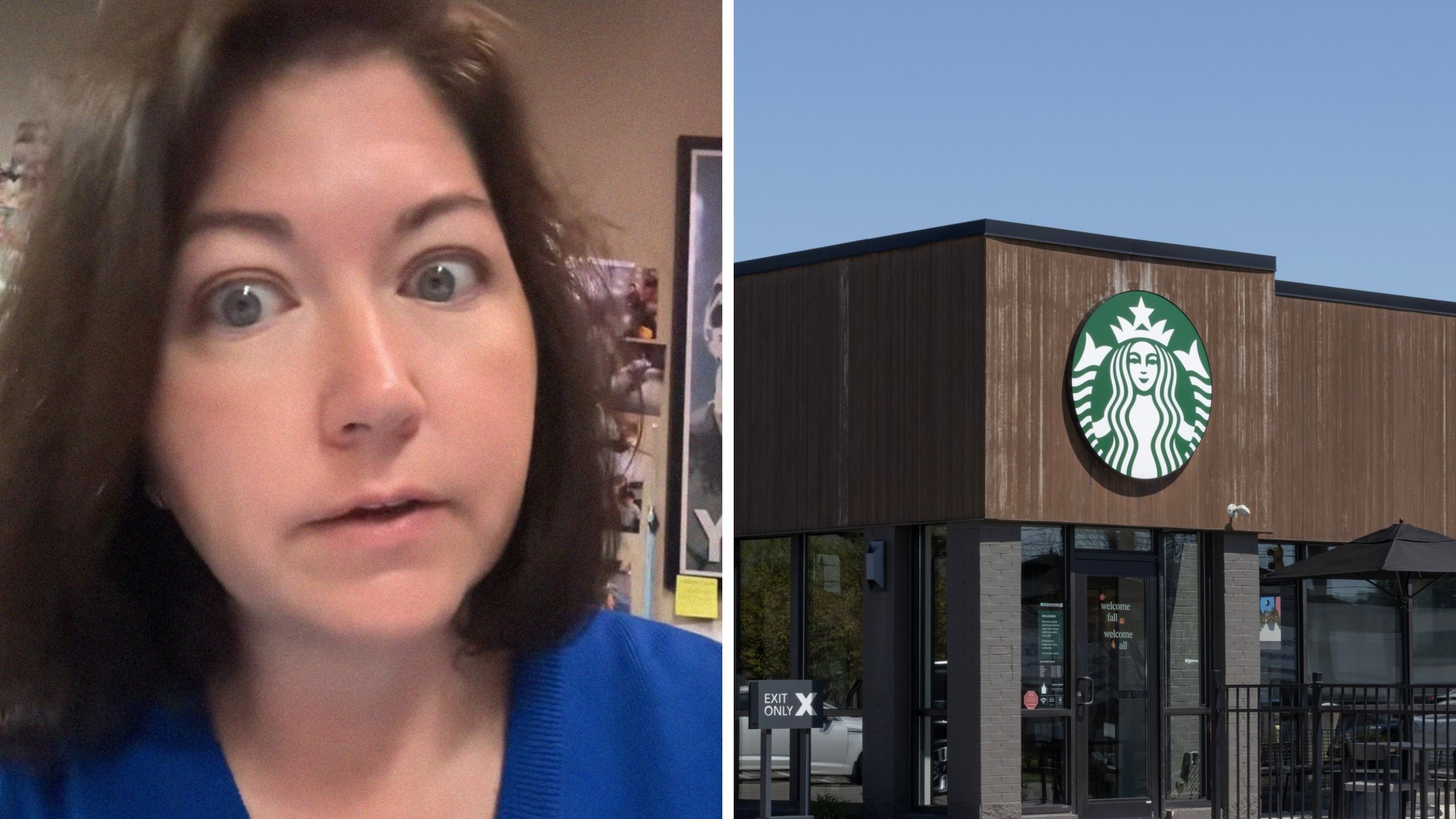 woman shares starbucks drink experience (l) starbucks logo (r)