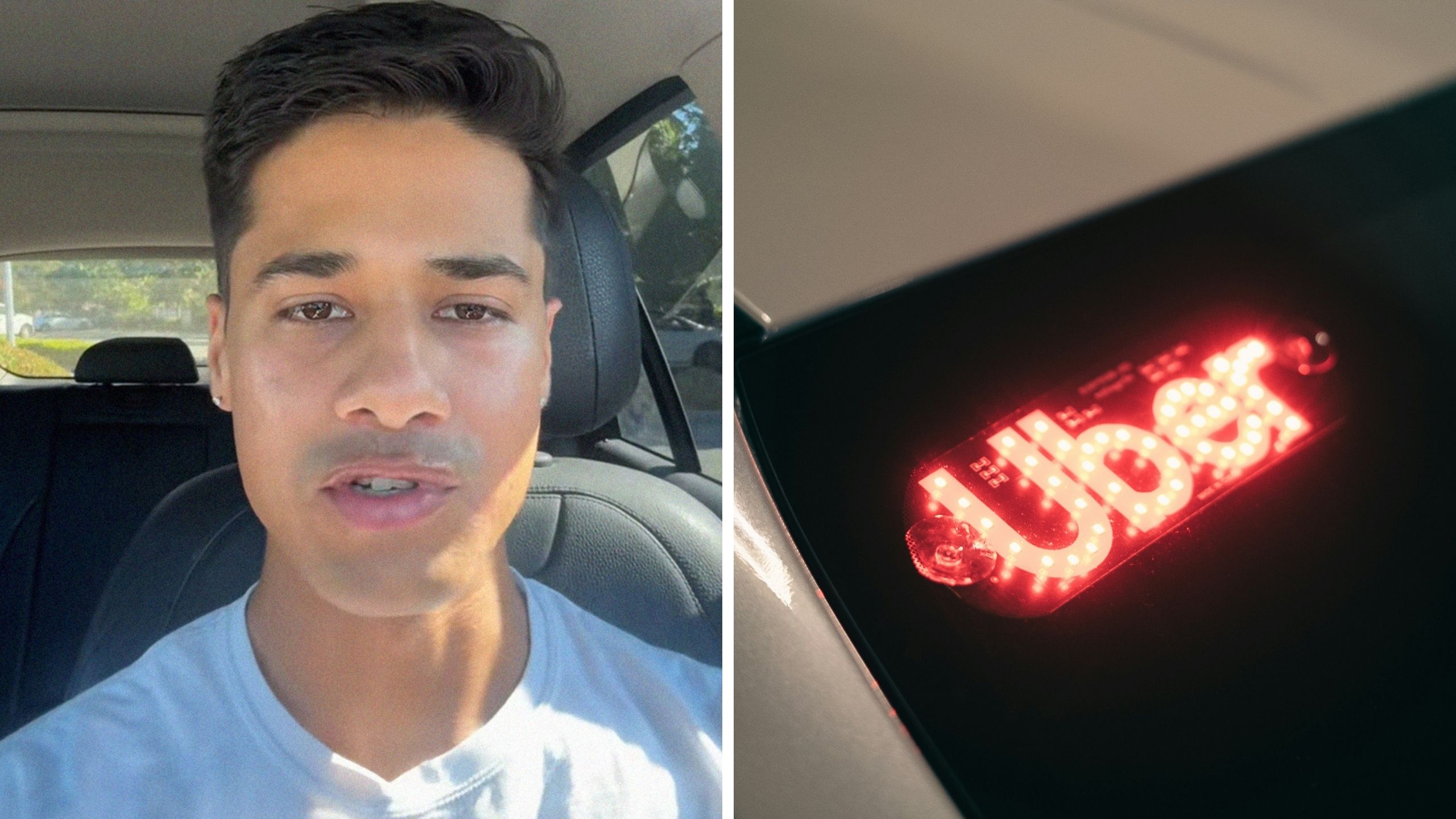 man shares his uber experience (l) uber lights (r)
