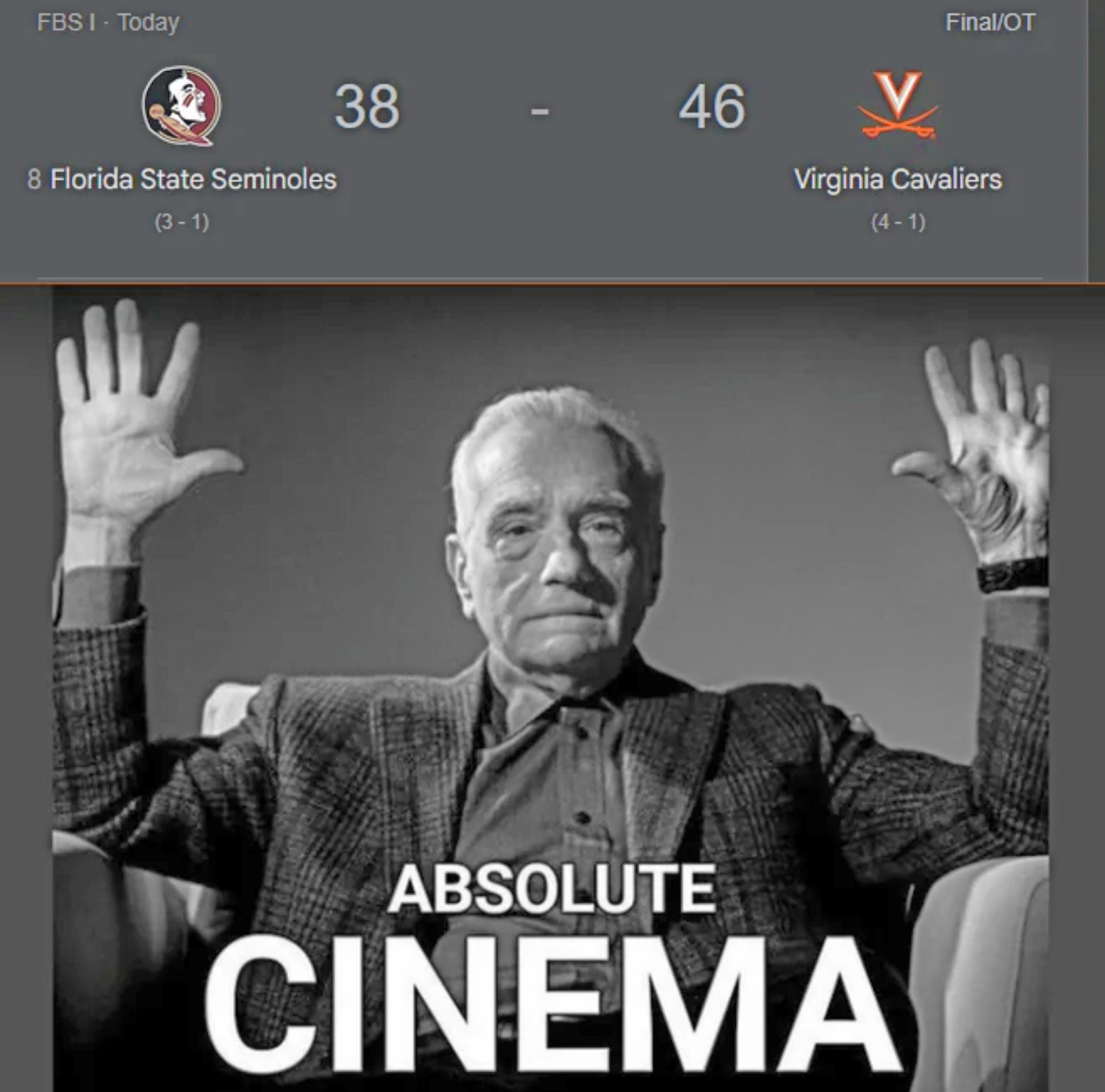 best College Football memes Week 5 2025 Martin Scorcese FSU UVA joke
