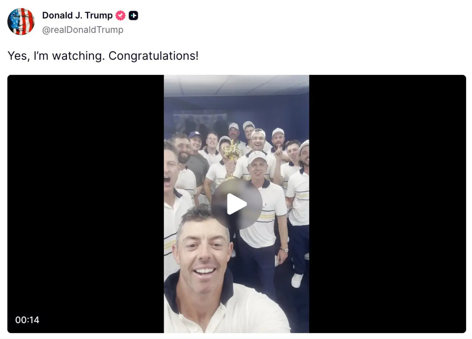 President Donald Trump responds to Team Europe