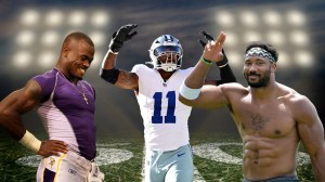 greatest high school football players of all time Myles Garrett, Adrian Peterson, and Micah Parsons