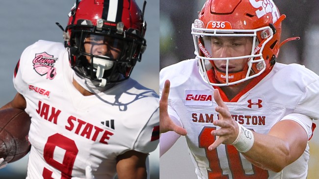 Jacksonville State and Sam Houston football players