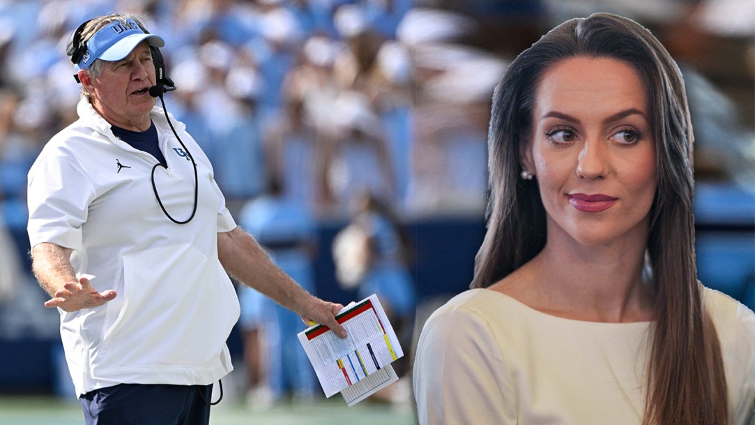 Jordon Hudson Bill Belichick Sideline Field Warmups