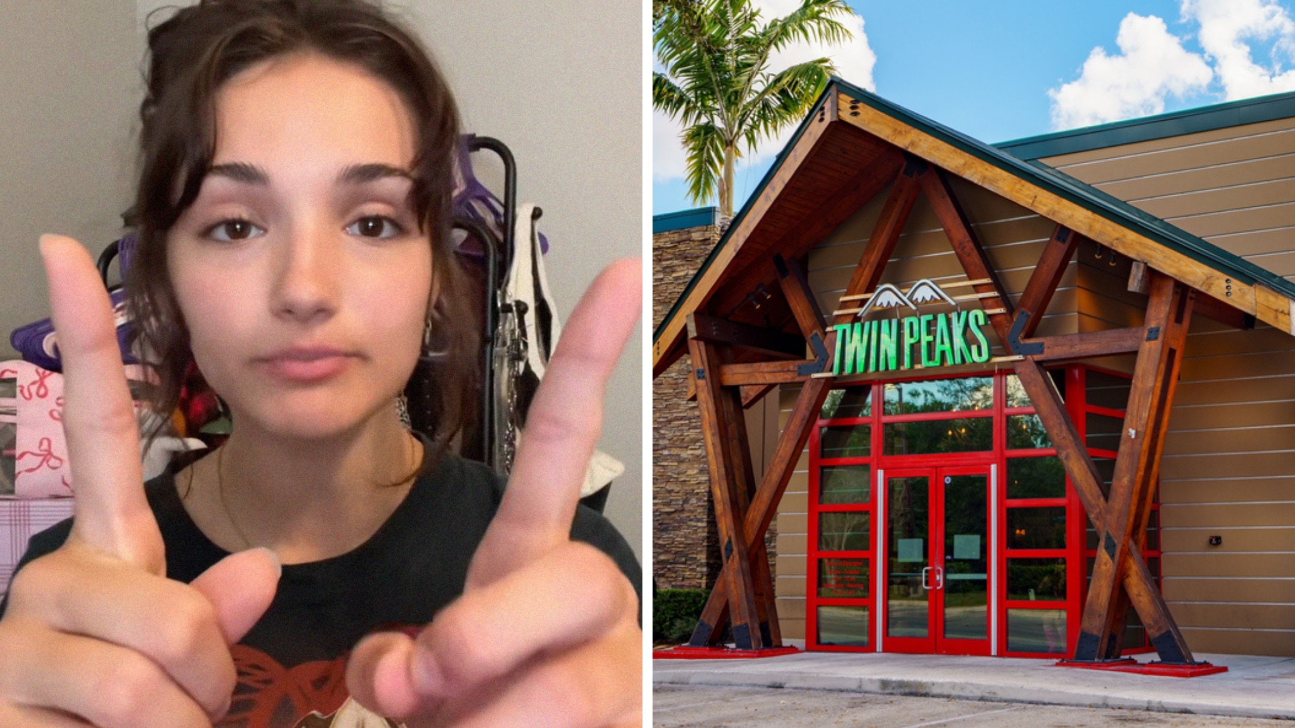 woman shares bartending experience (l) twin peaks logo (r)