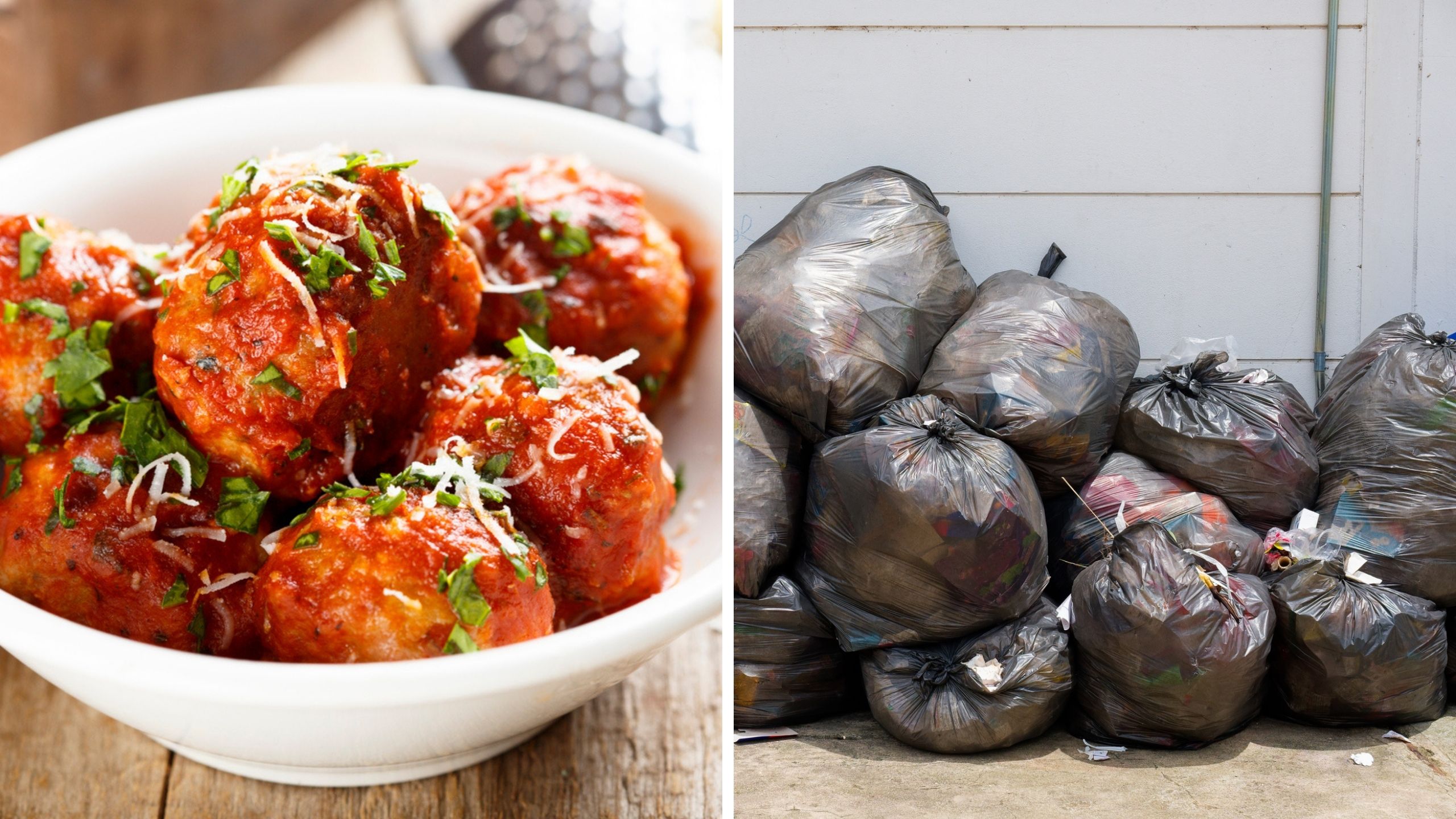 meatballs next to garbage on the street
