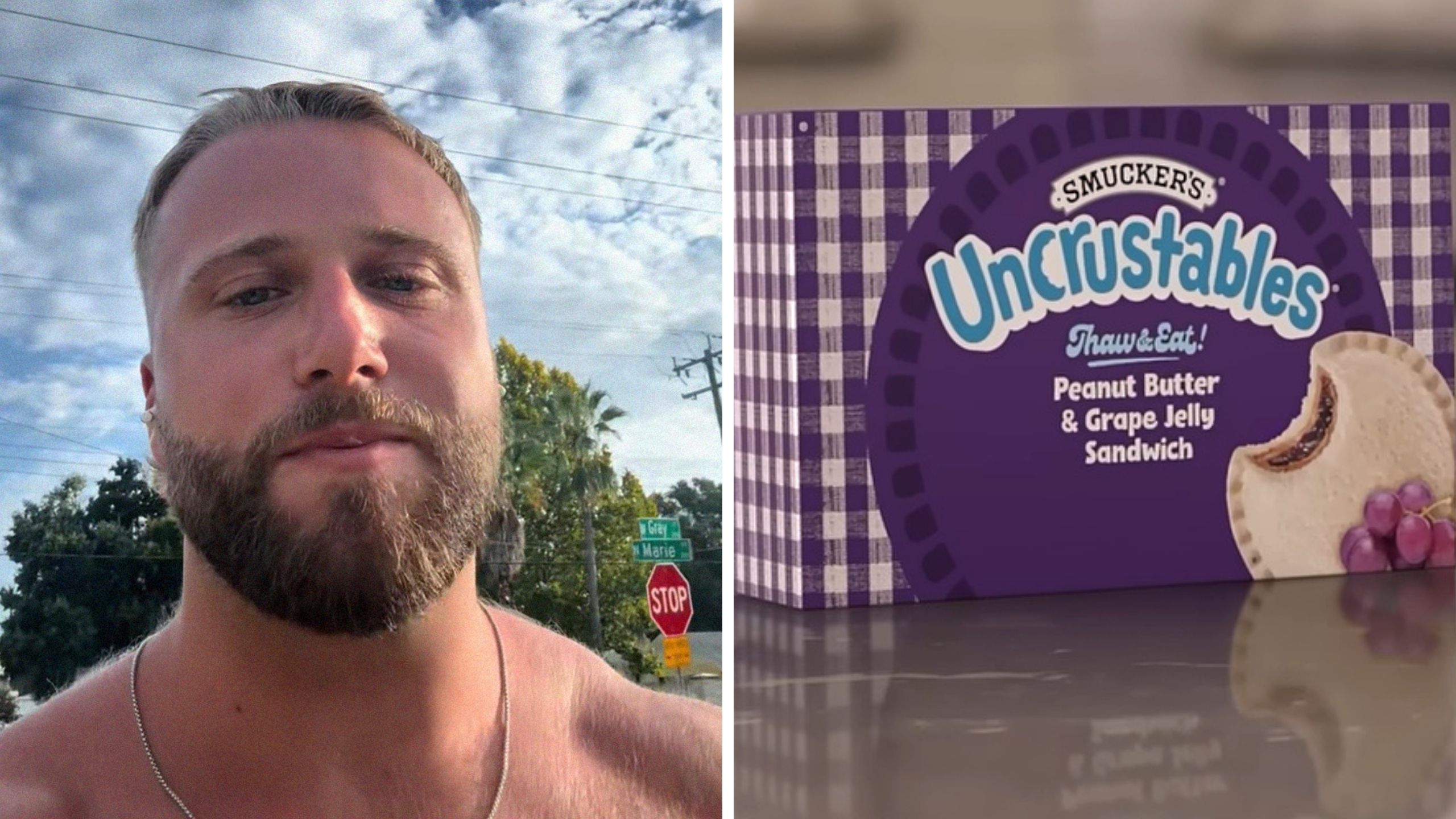 man shares why nfl purchases uncrustables (l) uncrustables (r)