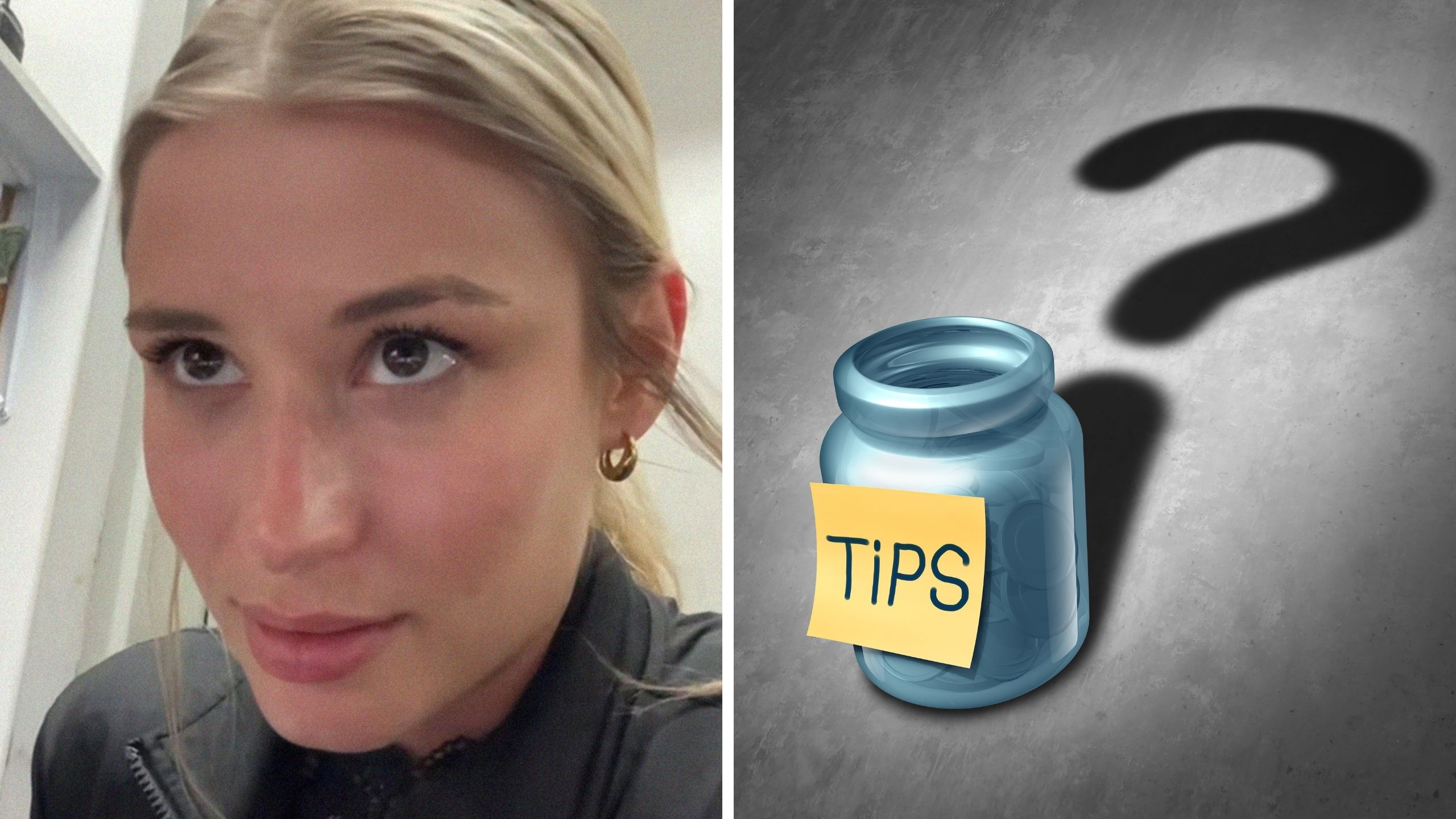 woman shares bartending experience (l) tip jar (r)