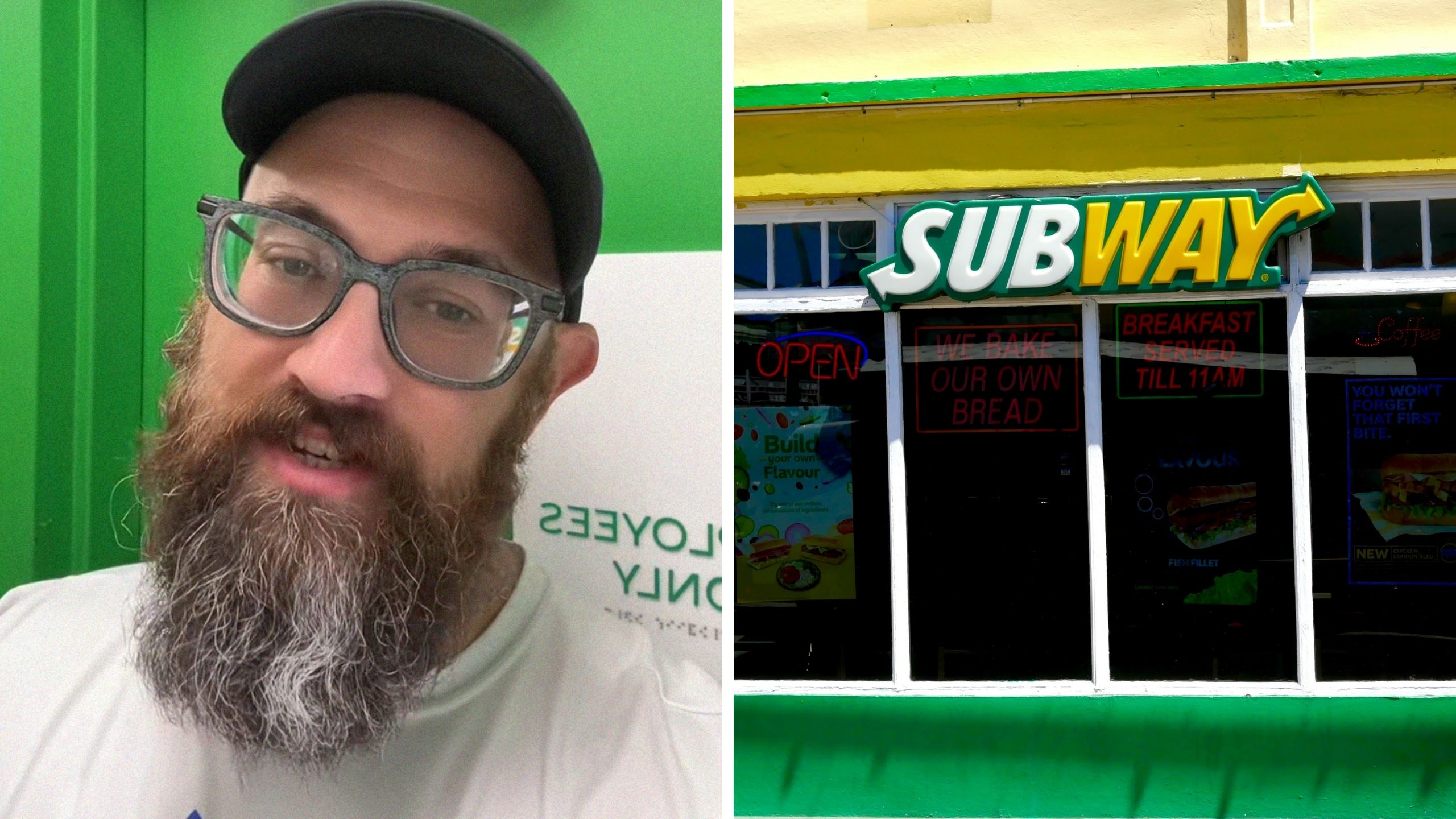 man shares subway hack (l) subway logo (r)