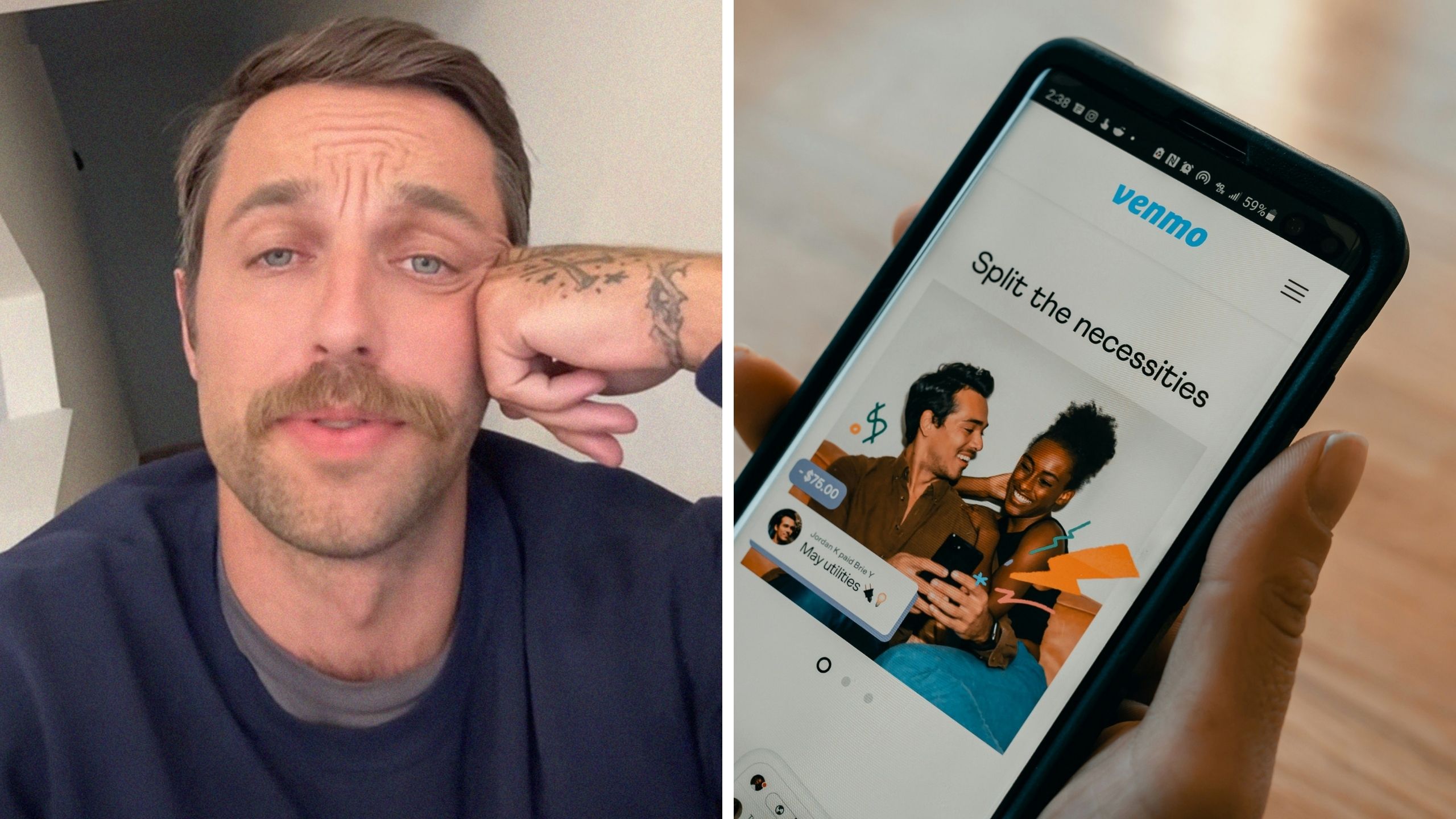 man shares dating experience (l) venmo app (r)