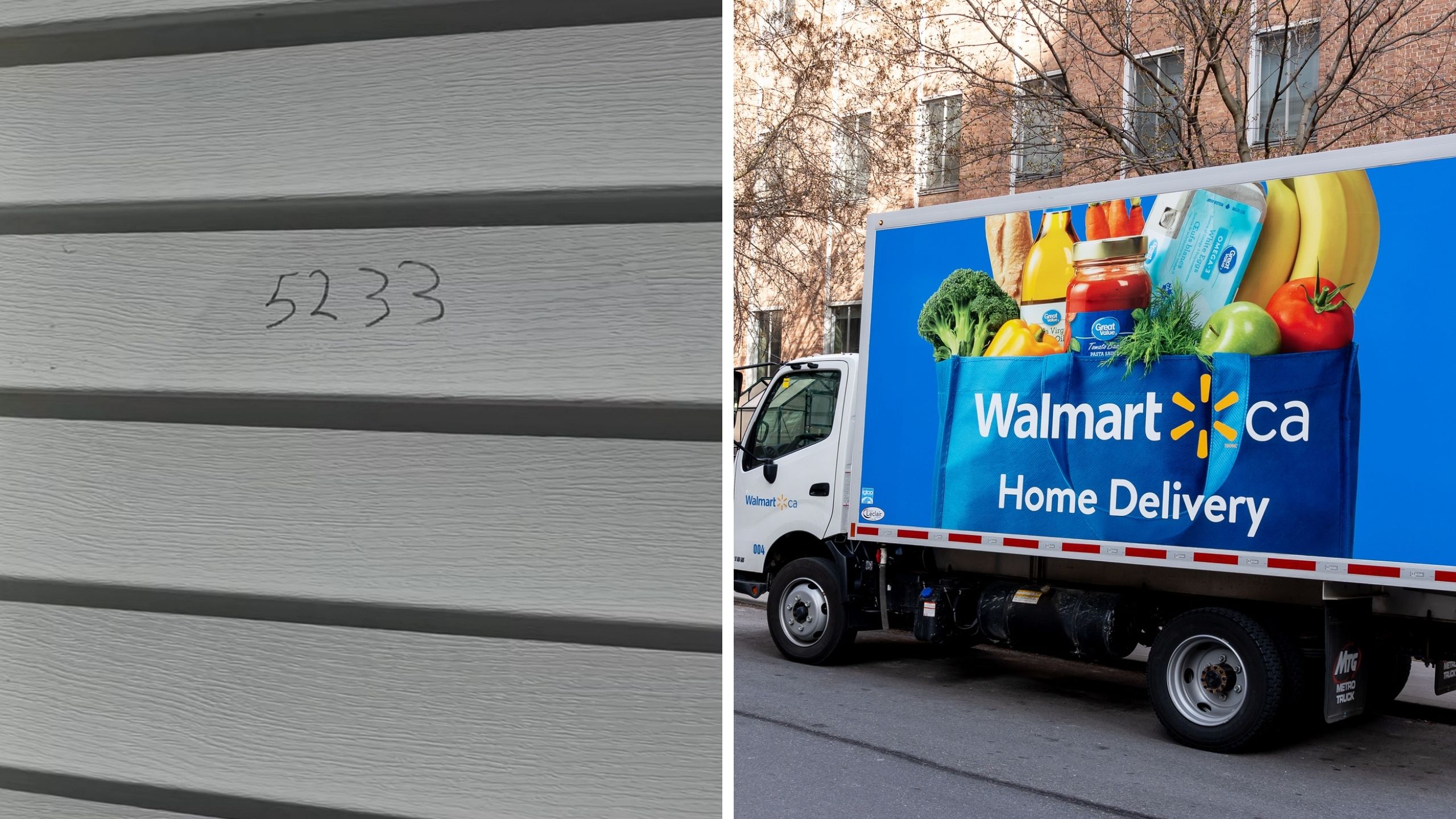 number on wall (l) walmart delivery (r)
