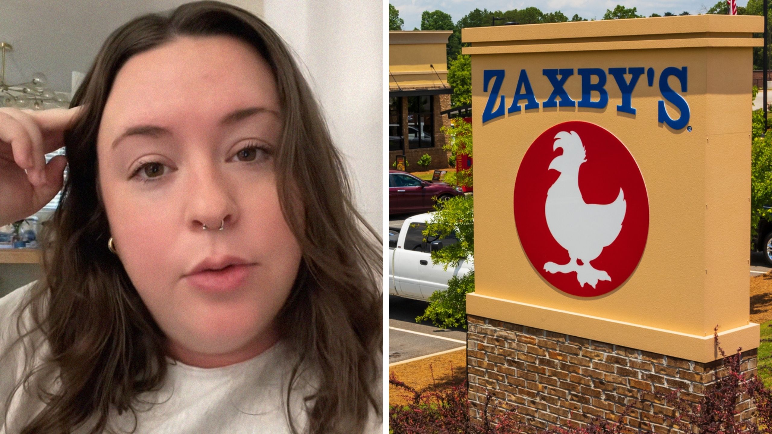 woman shares relationship lesson (l) zaxby's logo (r)