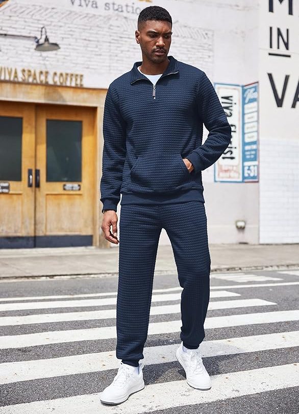 COOFANDY 2-Piece Jacquard Quarter Zip Tracksuit