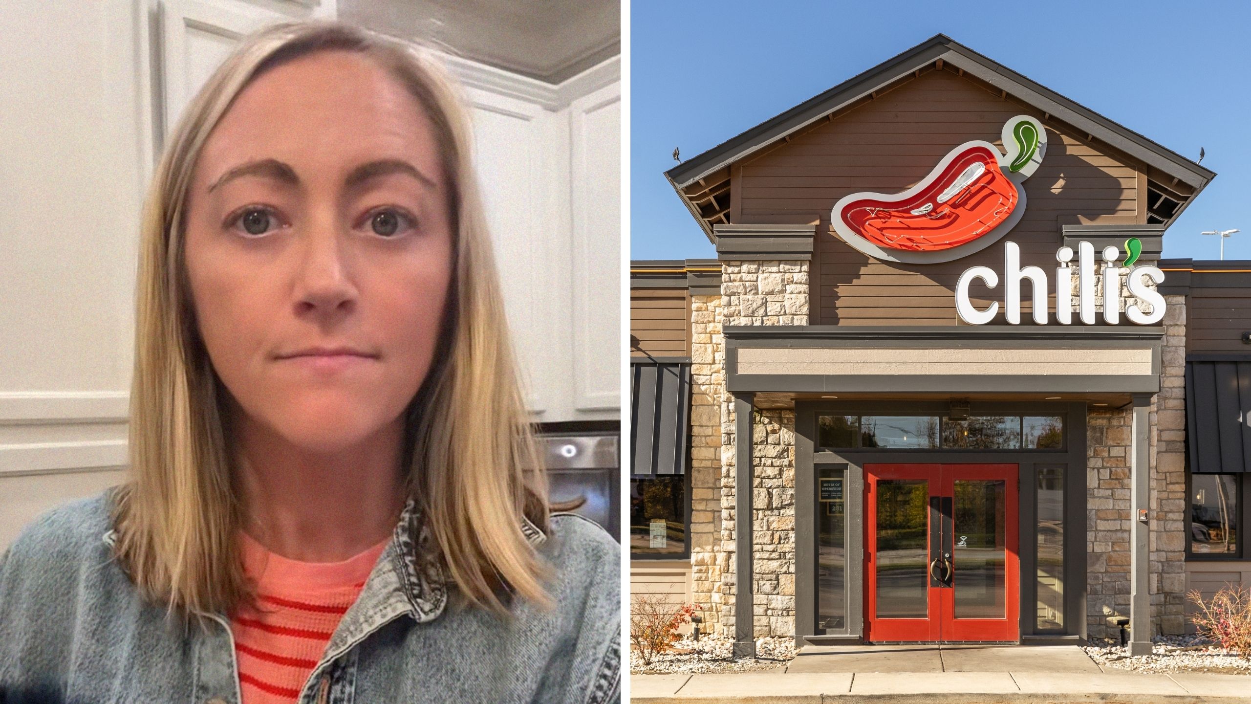 woman shares chili's news (l) chili's (r)