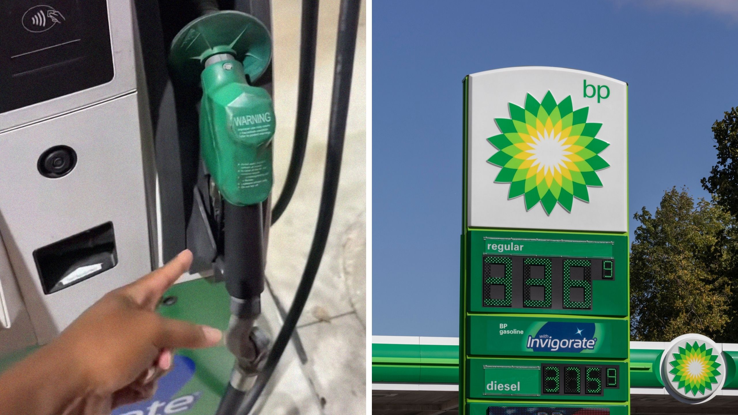 gas pump (l) BP gas station (r)