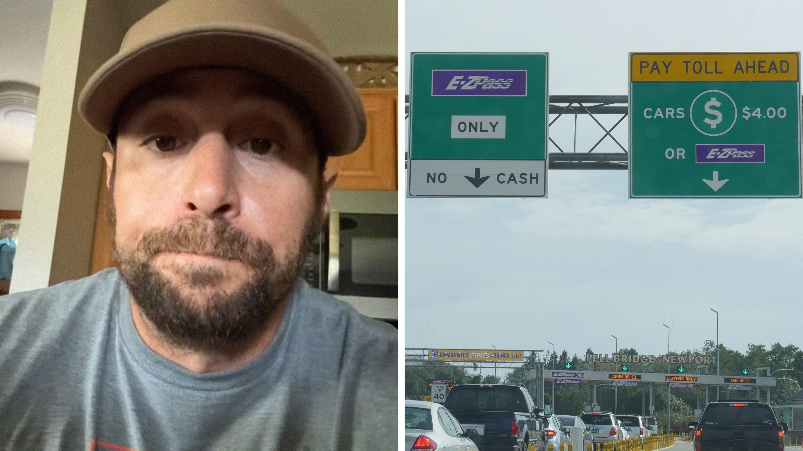 man shares fine issue (l) EZ pass toll (r)