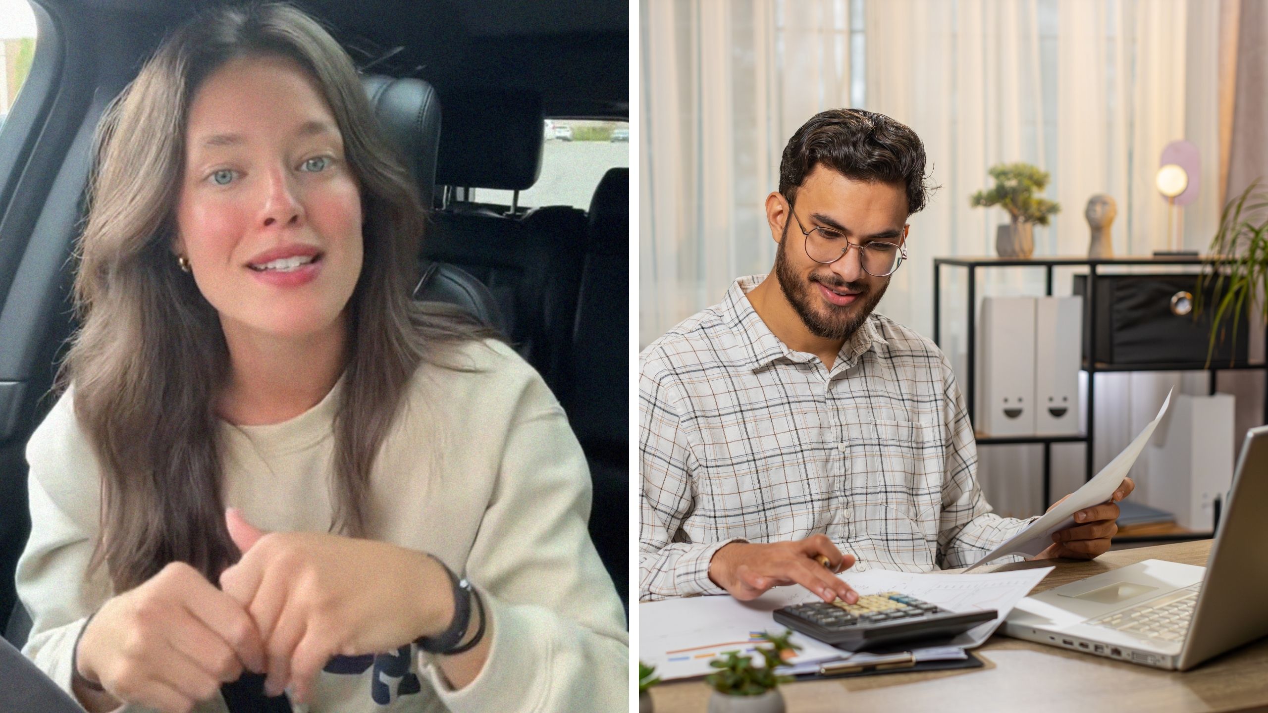 woman shares what she likes in a man (l) man working (r)