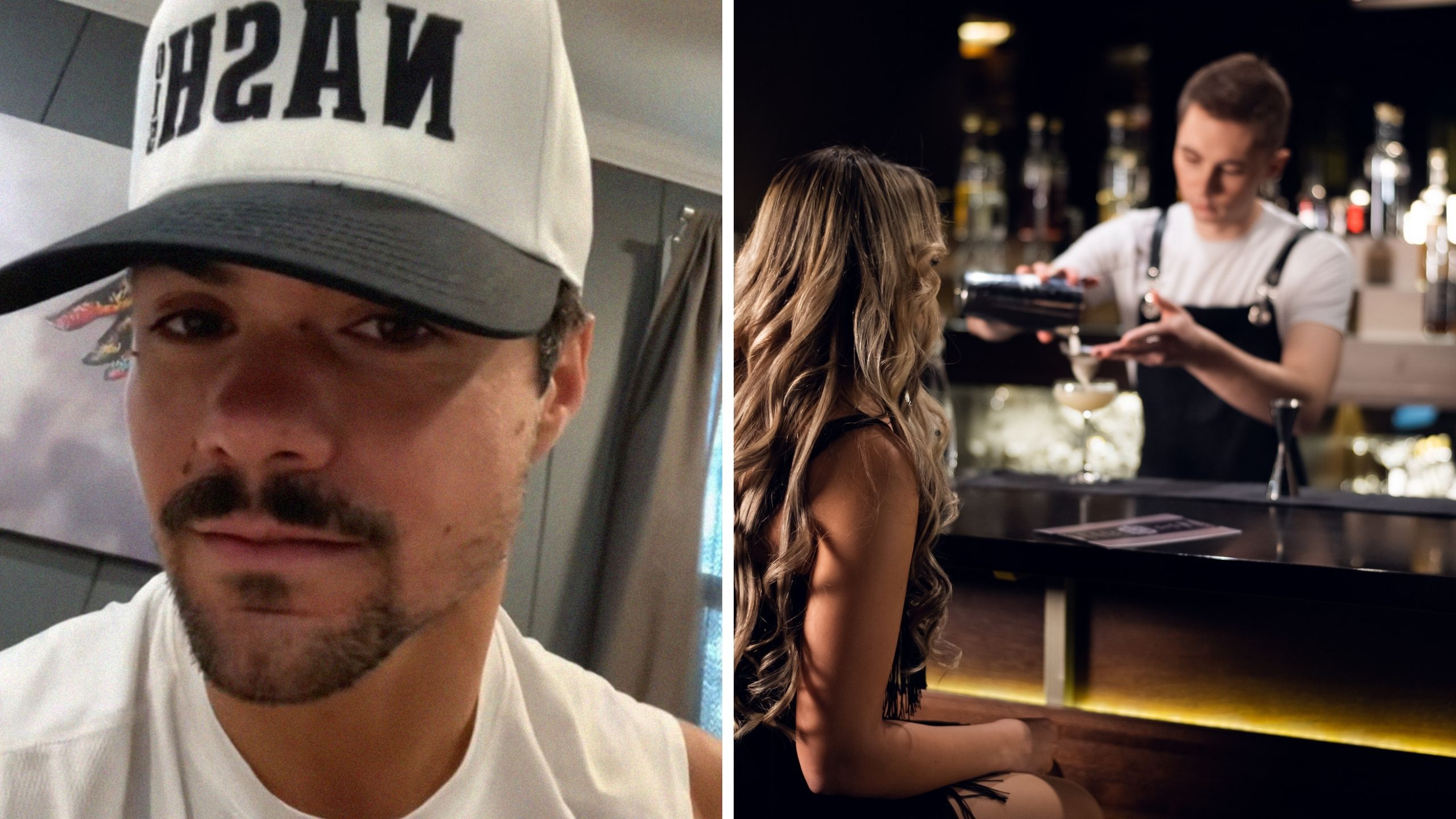 man shares work experience (l) man serving woman (r)