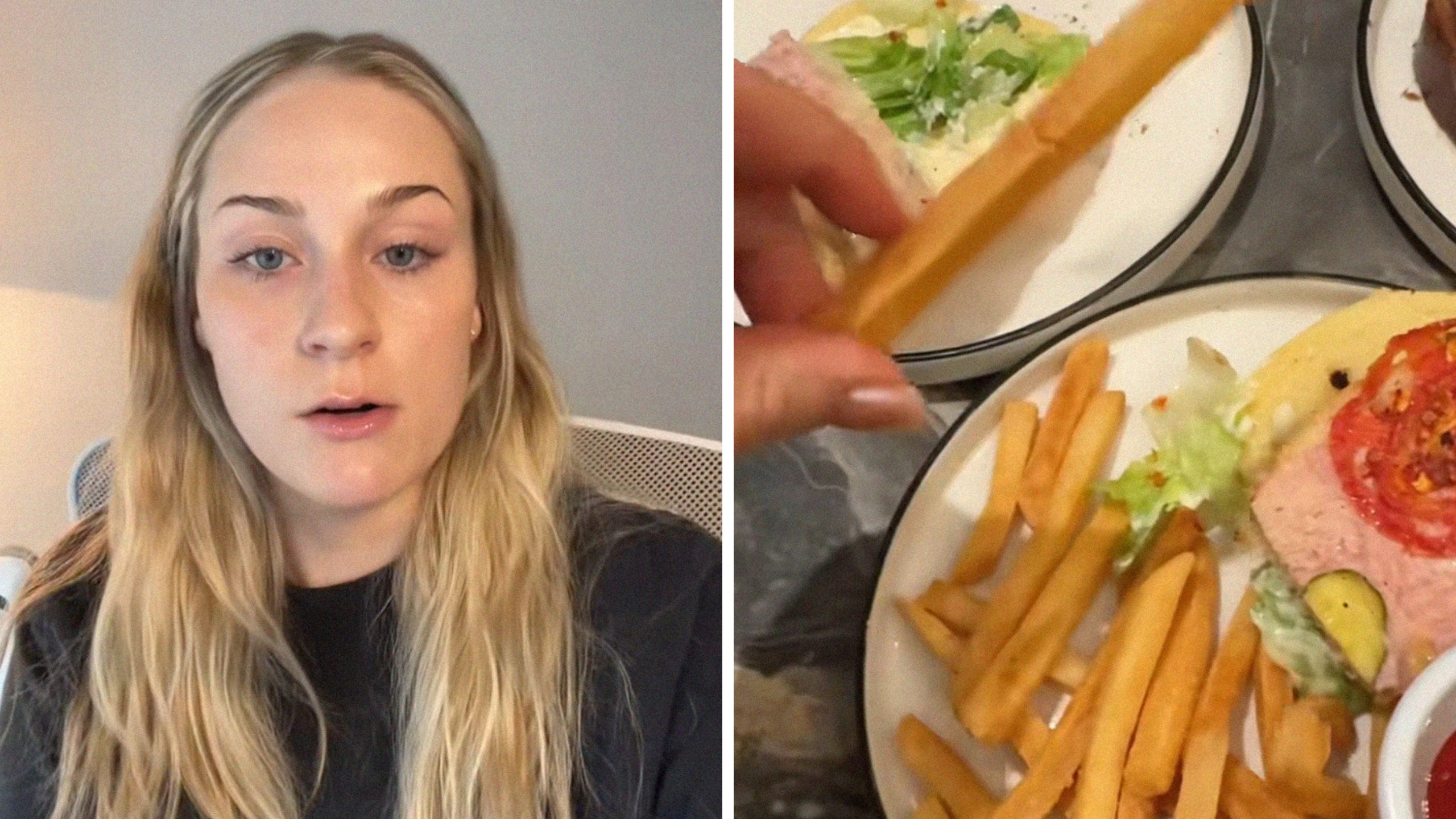 woman shares food issues (l) soggy fries (r)