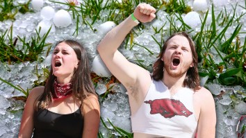 Arkansas Hailstorm Sends 75,000+ Football Fans Running For Cover As True Sickos Party At Tailgate