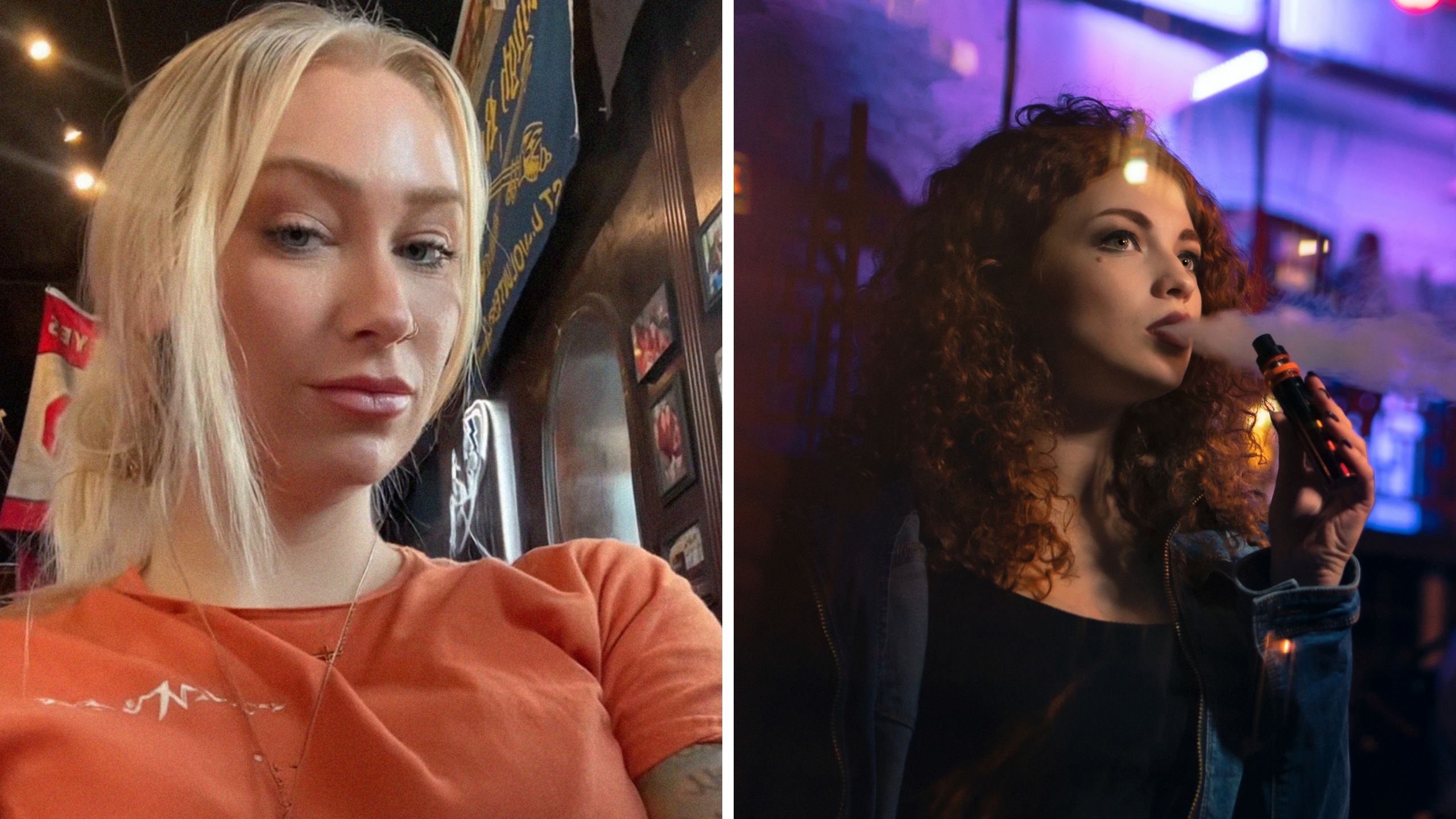 woman shares work incident (l) woman smoking vape (r)