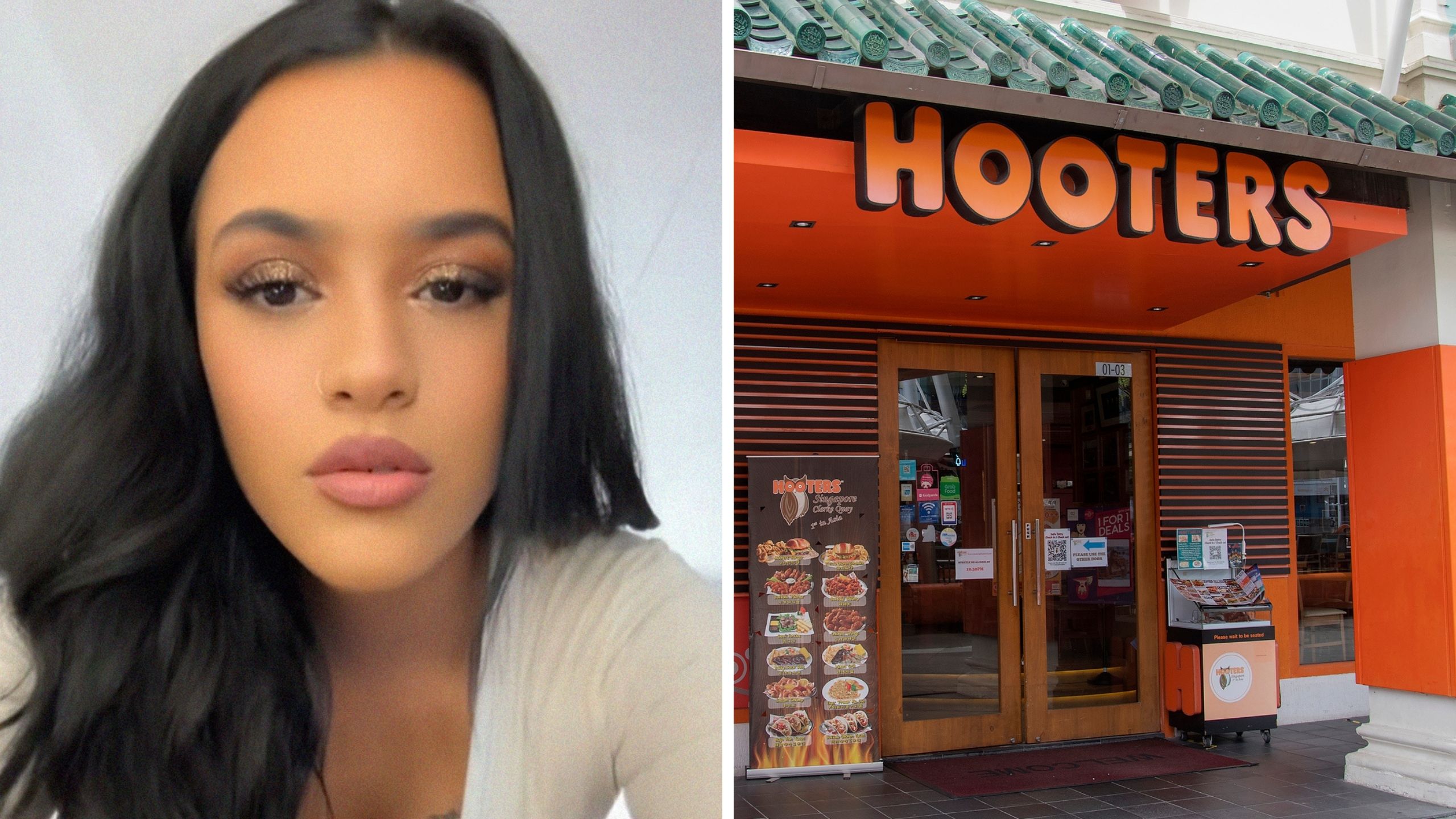 woman shows off new uniform (l) hooters (r)