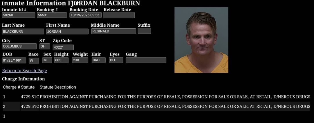 Jordan Blackburn St. Mary's Ohio High School Basketball Coach Drugs Arrest Mugshot