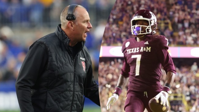 NC State coach Dave Doeren shades Texas A&M receiver KC Concepcion.