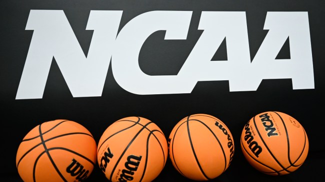 NCAA logo with basketballs