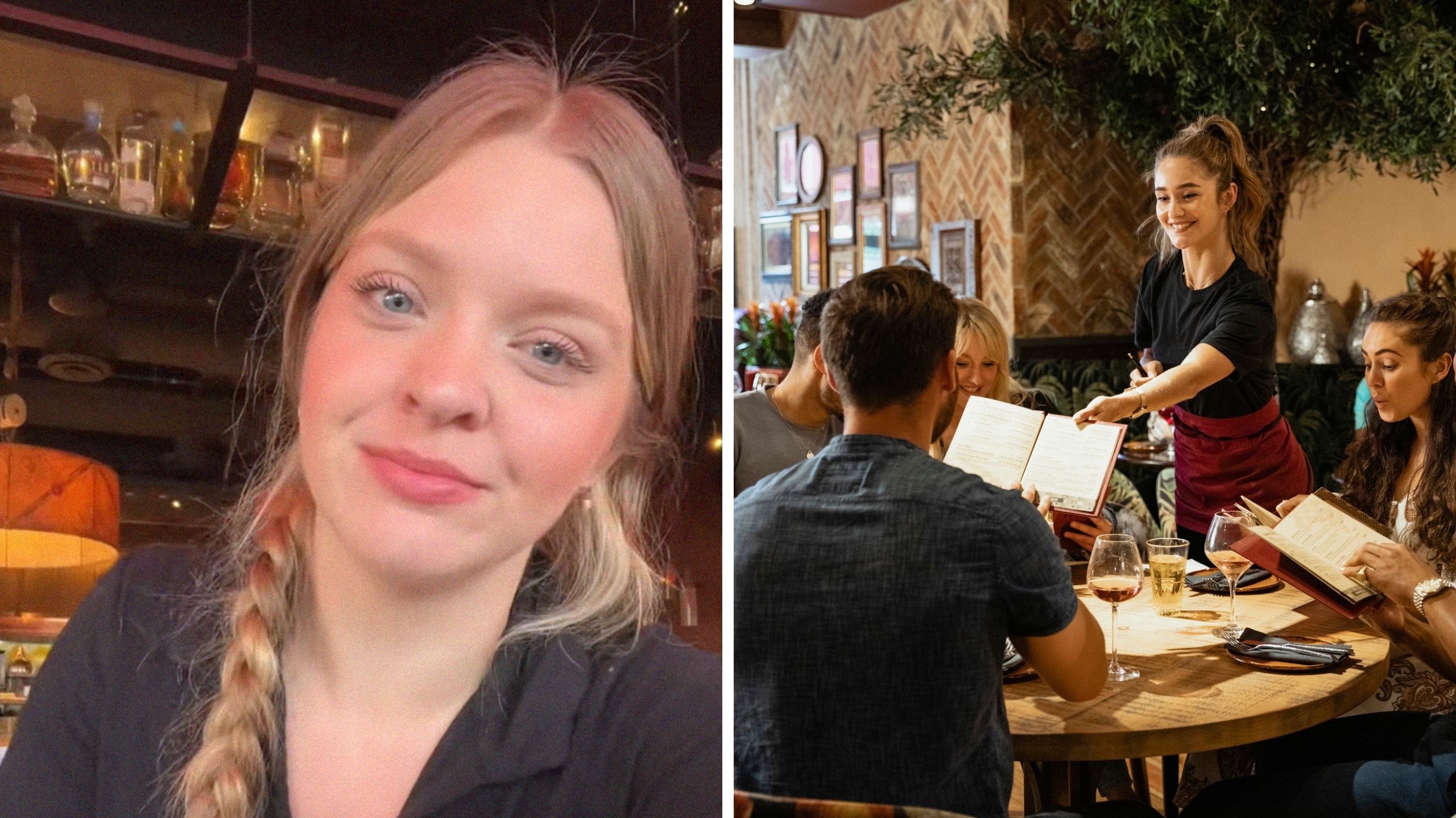 server shares work tips (l) server handing menu (r)