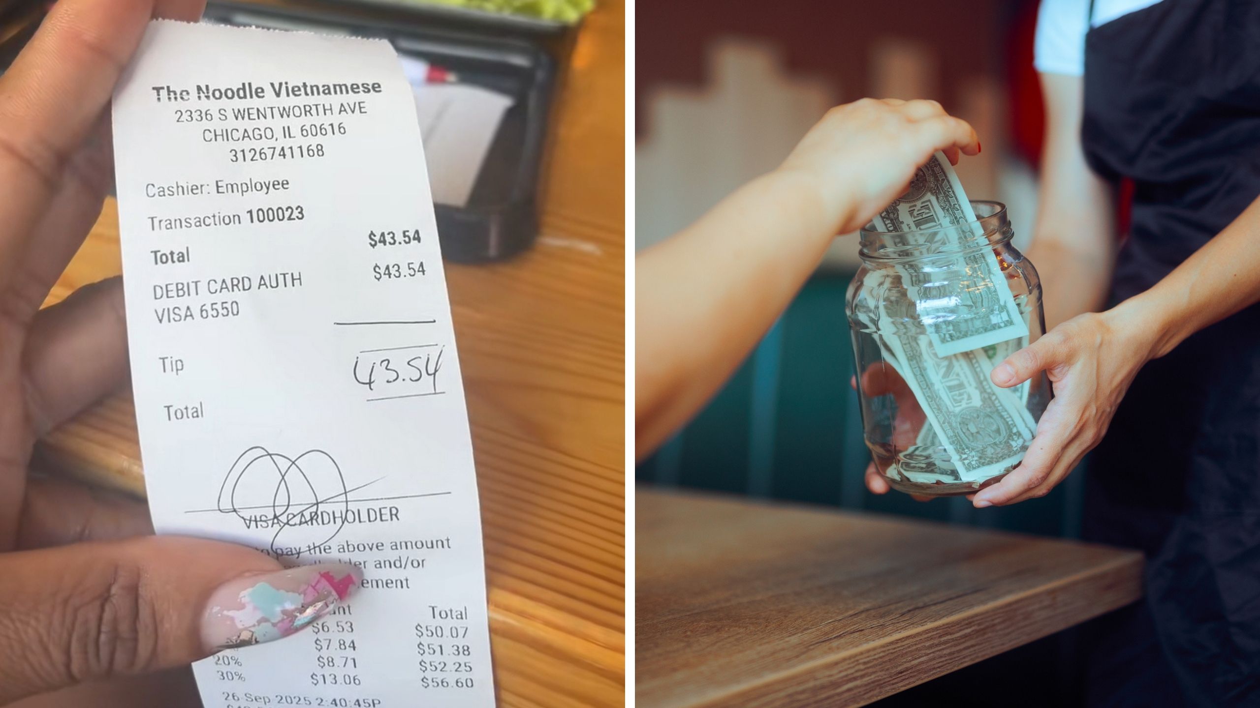 food bill (l) tipping (r)