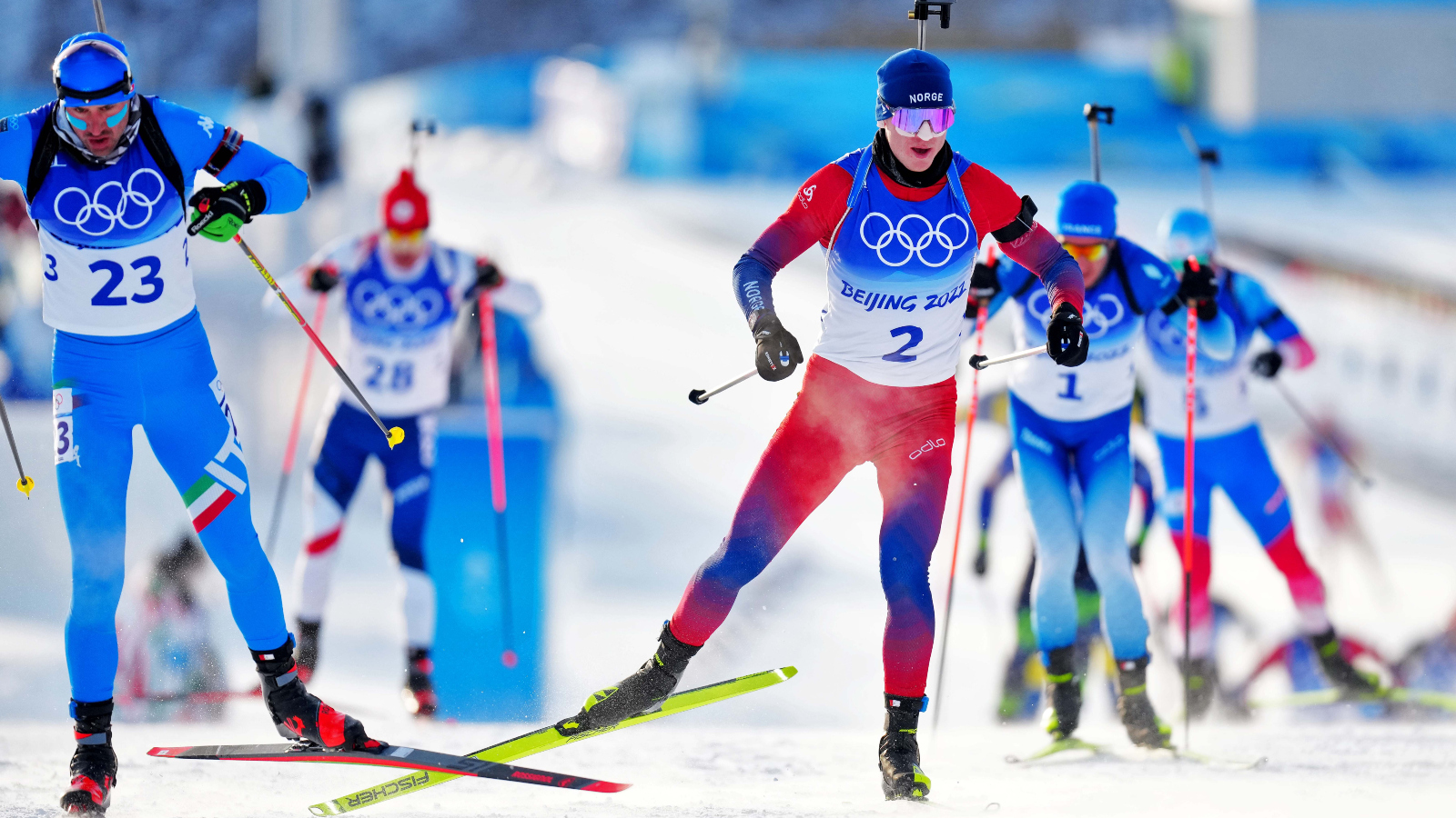 men's biathlon skiing event at the Winter Olympic games