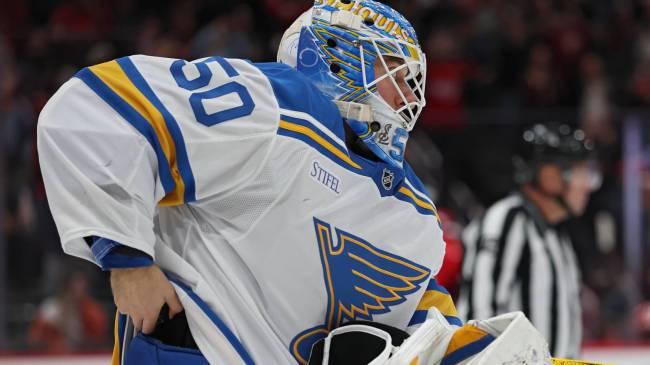Jordan Binnington stealing Alex Ovechkin's 900th goal puck