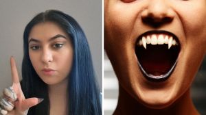 woman shares vampires story (l) vampire teeth (r)