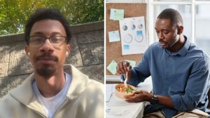 man shares why he got fired (l) man eating alone (r)