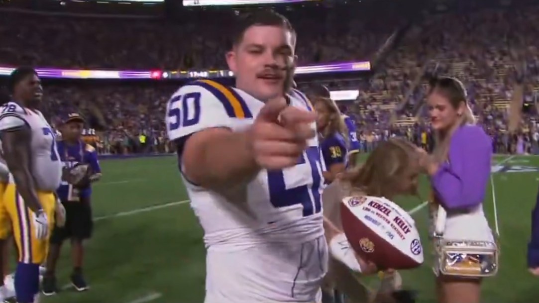 Brian Kelly Son Kenzel Kelly LSU Senior Night Free My Boy BK