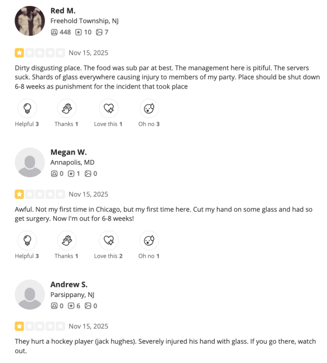 Devils fans leave negative reviews for steakhouse where Jack Hughes was injured