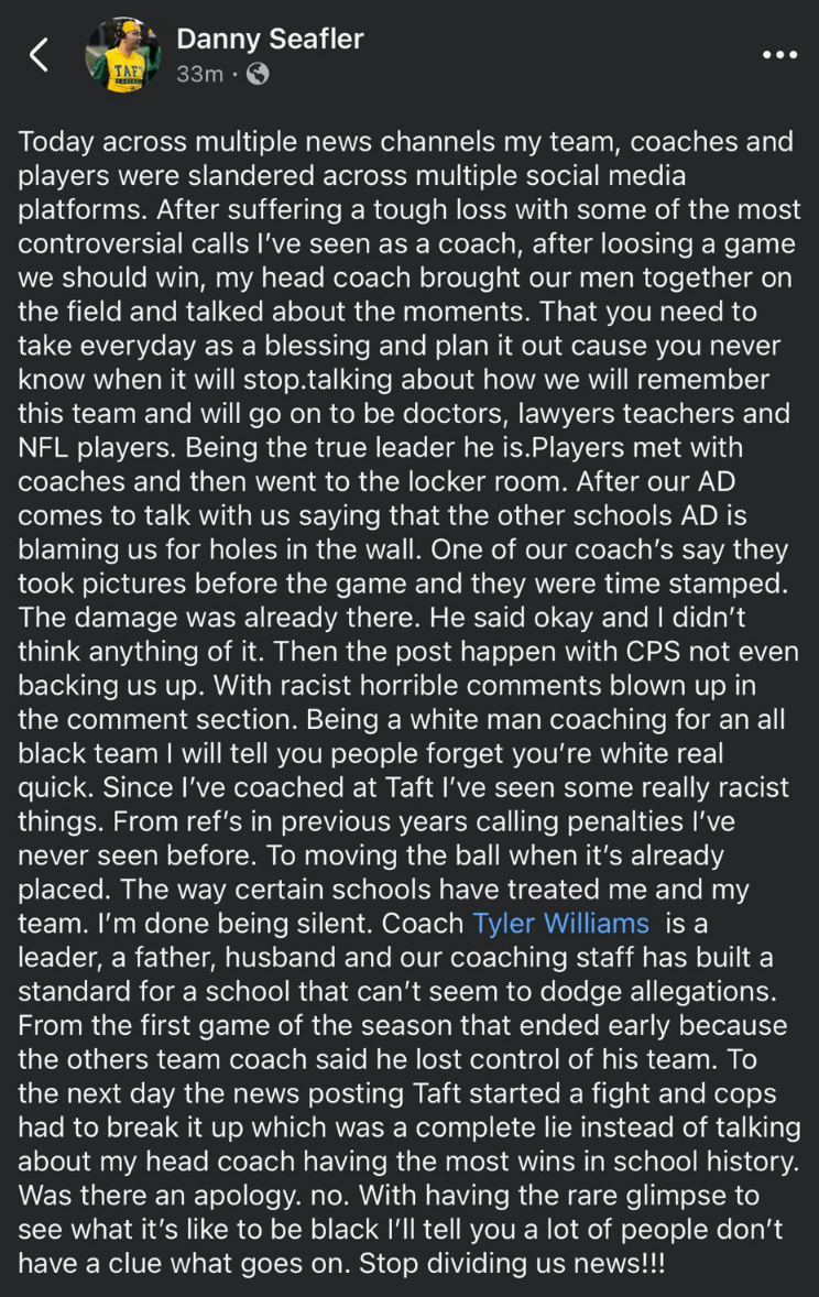 Indian Hill Taft High School Football Controversy Coach Response Cincinnati Locker Room