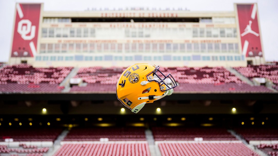 LSU Oklahoma Fan Staffer Fight Football Ball Warmup Kick