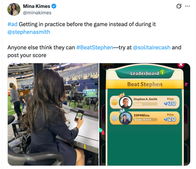 Mina Kimes solitaire ad