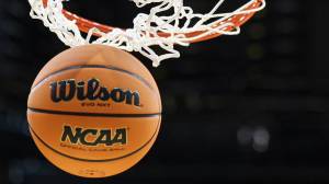 NCAA logo on basketball
