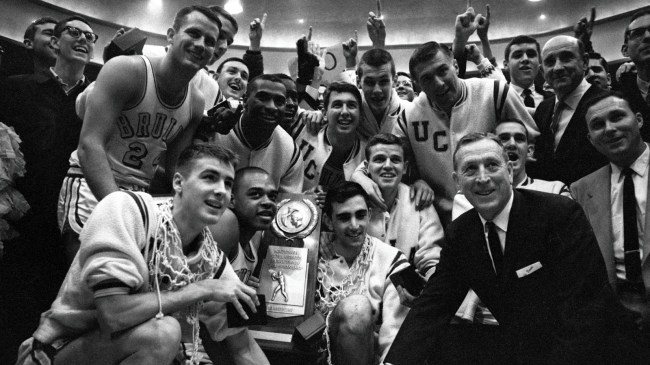 UCLA men's basketball celebrates after winning national championship in 2003