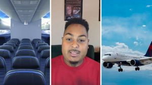 flight seats (l) man shares flight seat issue (c) delta airline (r)