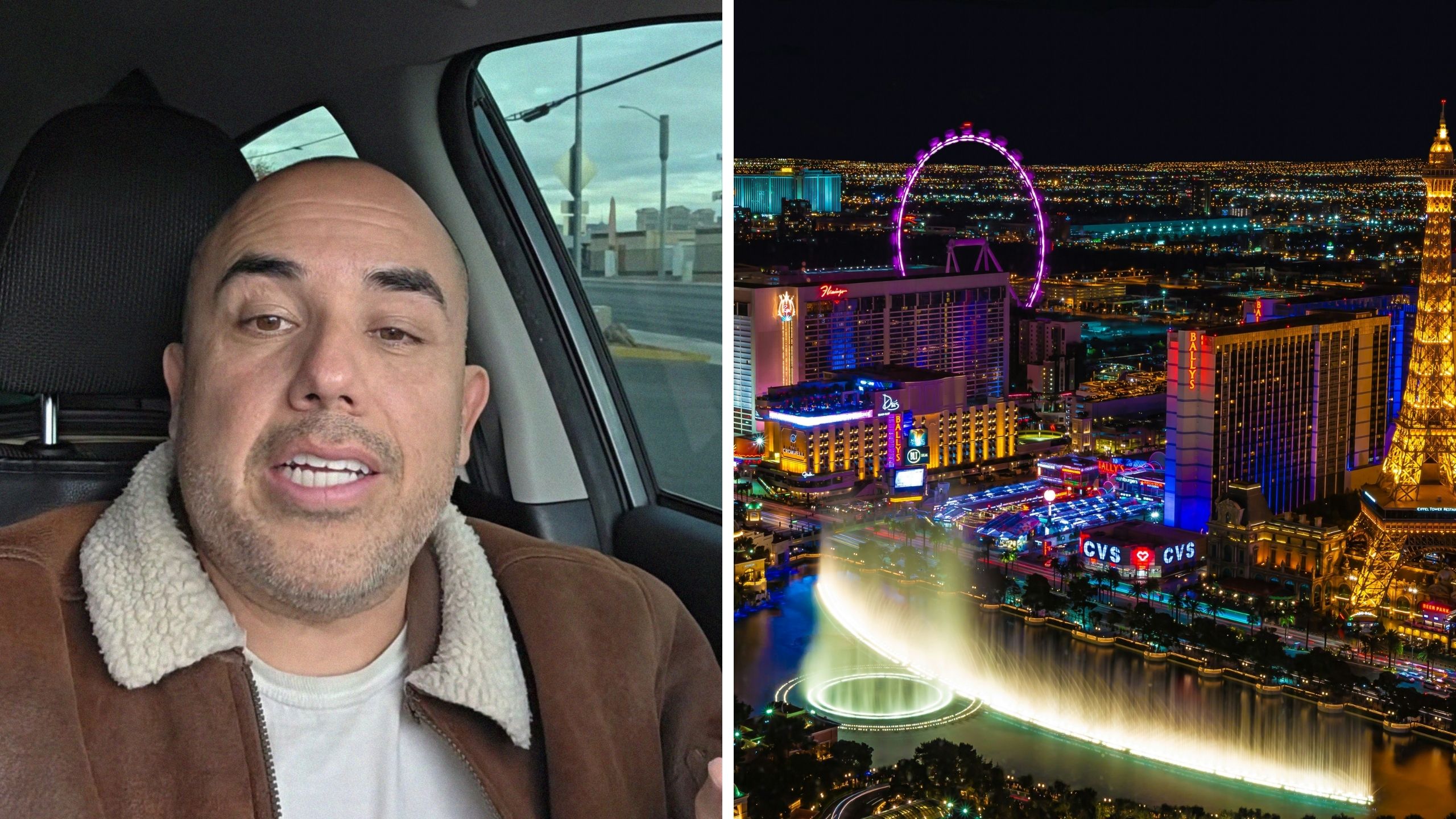 man shares opinion on iconic vegas hotel (l) The strip of iconic las vegas hotels (r)