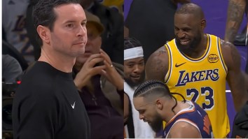 LeBron James Seen Joking Around With Opposing Team While Lakers Down 20 Points & JJ Redick Did Not Seem Happy About It