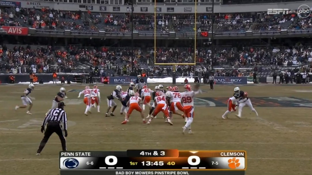 Clemson Fake Punt Fail Pinstripe Bowl Snow