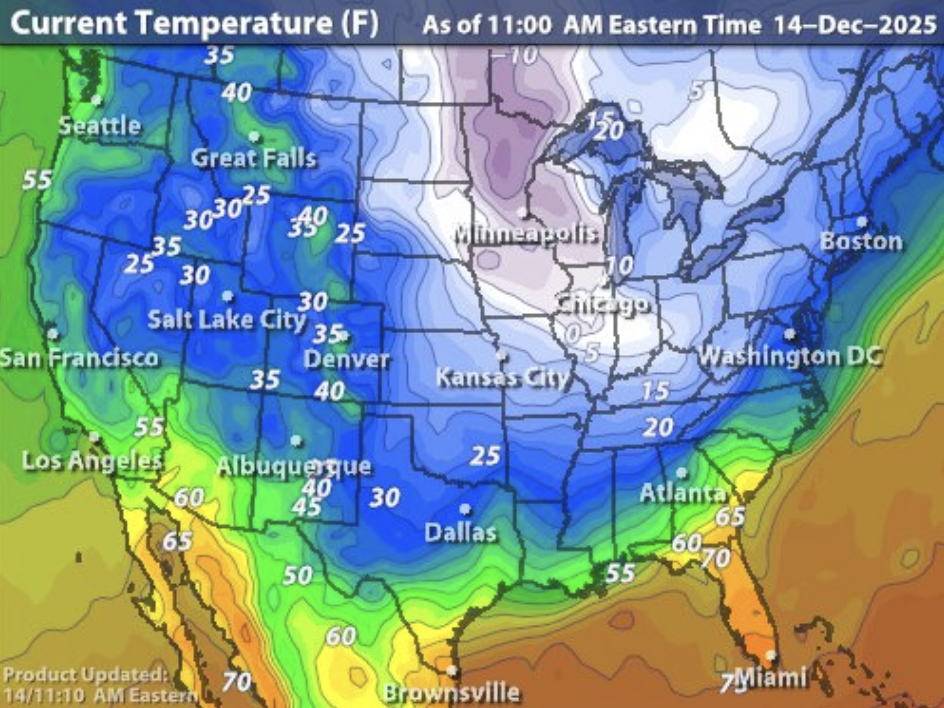 Cold Front United States Weather Temperature Map NFL
